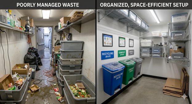 National Waste Associates: Intelligent National Waste Services Management. Reuse and Recycle Your Waste | Small Footprints, Big Challenges: Managing Waste in Tight Restaurant Spaces Choosing the Right Container Sizes and Types